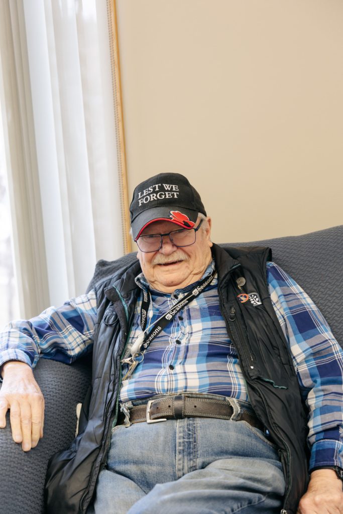 Senior male resident feeling at home and at ease at Harvest House in Olds, Alberta